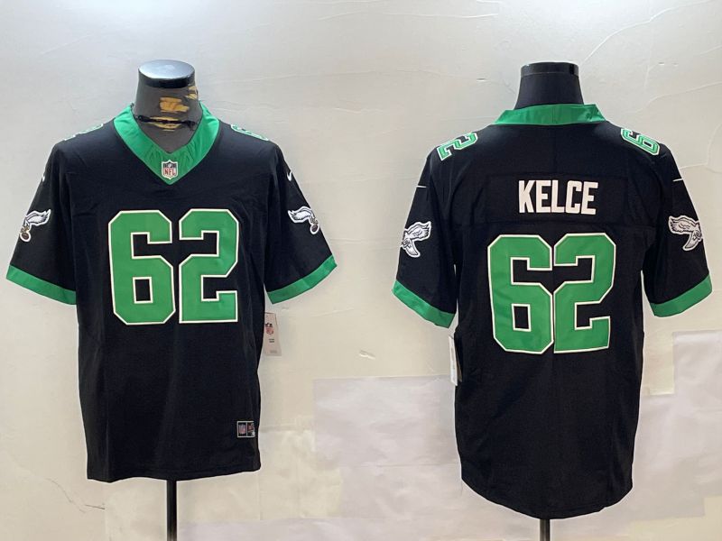 Men Philadelphia Eagles #62 Kelce Black Three generation 2024 Nike Limited NFL Jersey style 1